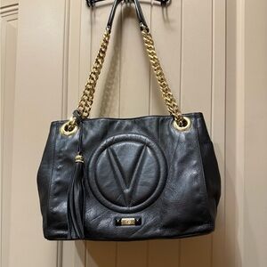 Valentino By Mario Valentino Black Tote with Gold Chain
